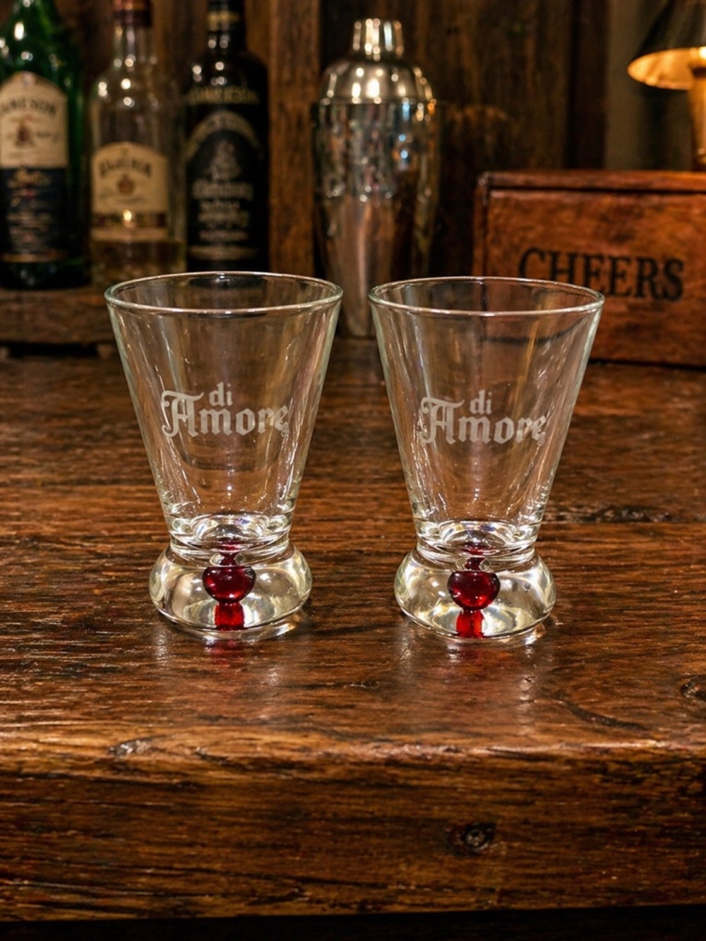 di Amore Cordial Glasses Set 2 Red Stem Handblown Cordial Shot Glasses